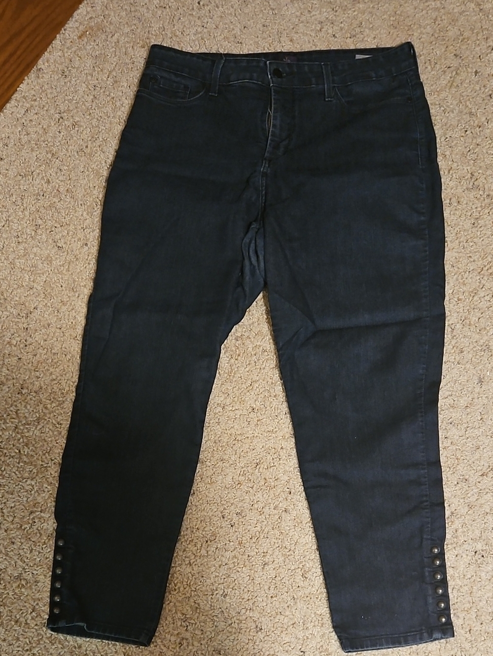 NYDJ Black Ankle Jeans with Button-Trim Cuffs